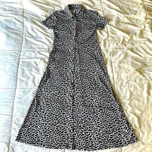 Animal print short sleeved shirt dress midi length